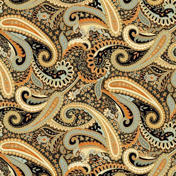 Pumpkin Kisses Paisley Black By Grace Violet For Henry Glass Fabrics