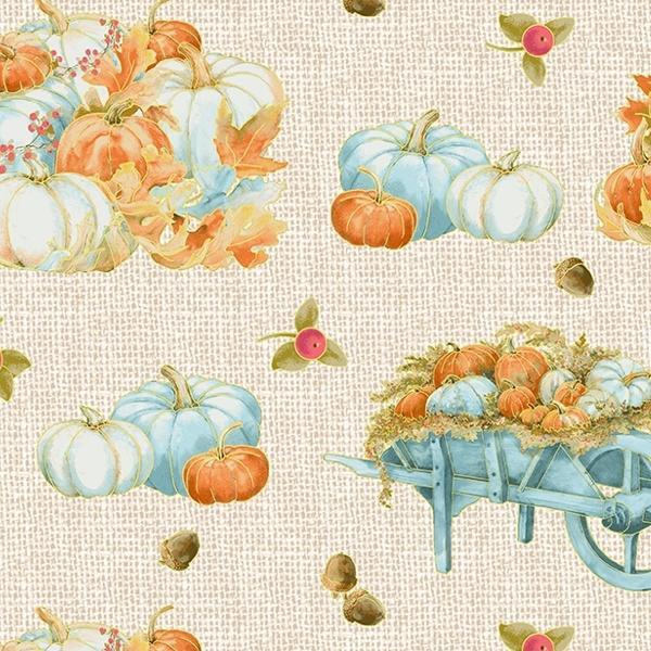 Pumpkin Kisses Pumpkins & Wheel Barrows By Grace Violt For Henry Glass Fabric 