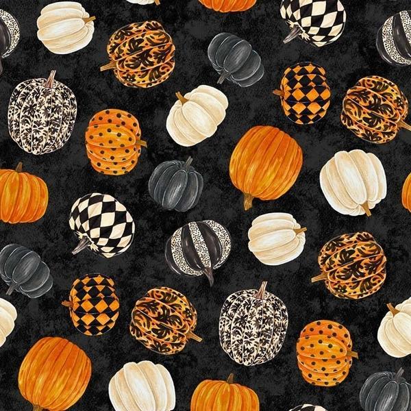 Hallow'S Eve Tossed Pumpkins Black By Cerrito Creek Studio For Northcott Fabrics