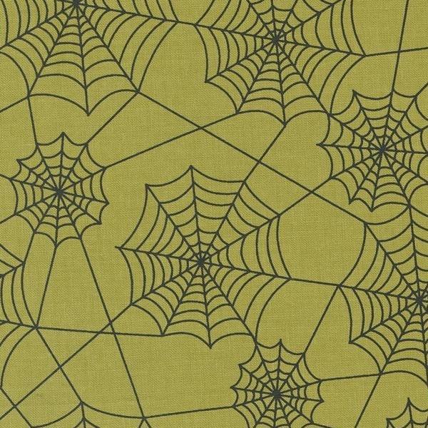 Hey Boo Novelty Spider Webs Witchy Green By Lella Boutique For Moda Fabrics