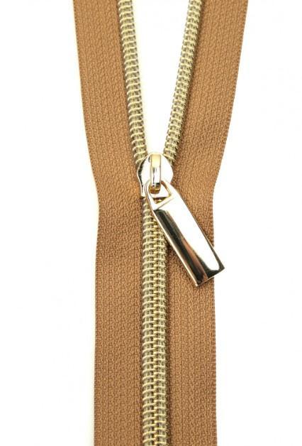 Natural Nylon Coil Zipper With Gold Pulls, Size 5 From Sallie Tomato 