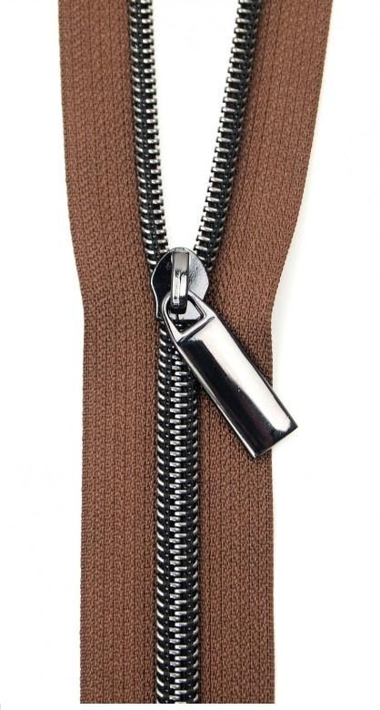 Brown Nylon Coil Zipper With Gunmetal Pulls, Size 5, From Sallie Tomato