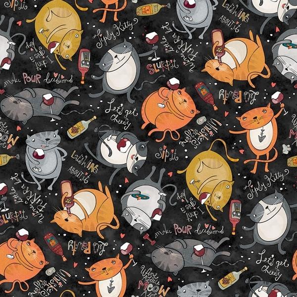 Whiskers & Wine Wine Cats By Bonnie Lemaire For Northcott Fabrics 