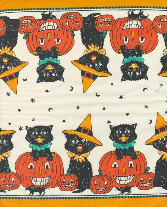 Classic Retro Halloween Meow Toweling by Stacy lest Hsu for Moda Fabrics