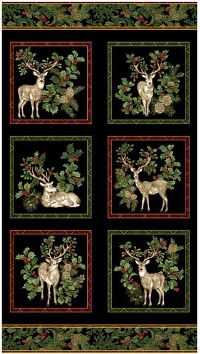 Winter In The Pines Deer Panel Black By Jackie Robinson For Benartex