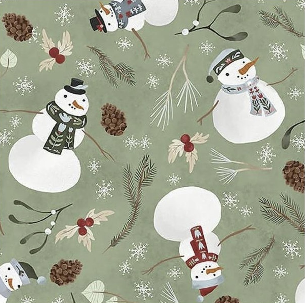 Glad Tidings We Bring Tossed Snowmen Light Green By Laura Konyndyk For Blank Quilting