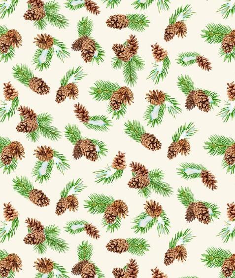 Cardinal Cozy Pinecone Toss Cream By Nancy Mink For Wilmington Prints