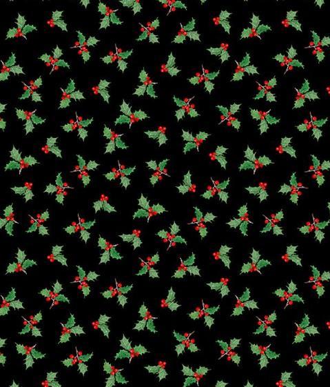 Cardinal Cozy Holly Toss Black By Nancy Mink For Wilmington Prints