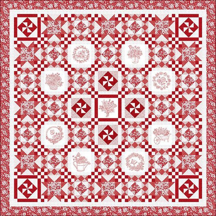 Garden Redwork Quilt Kit from Timeless Treasures