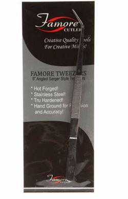 Angled Serger Fine Tip 6in Tweezers from Famore