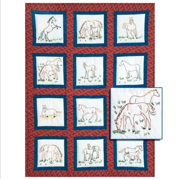 Horses 9 Inch Quilt Blocks For Hand Embroidery From Jack Dempsey Needle Art