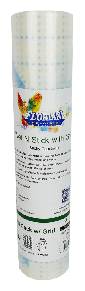 Floriani Wet N Stick Light Weight Tearaway Stabilizer with Grid 12" x 10 Yard Roll