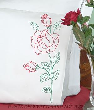 Pillowcase PE Long Stem Rose from Jack Dempsey Needle Art