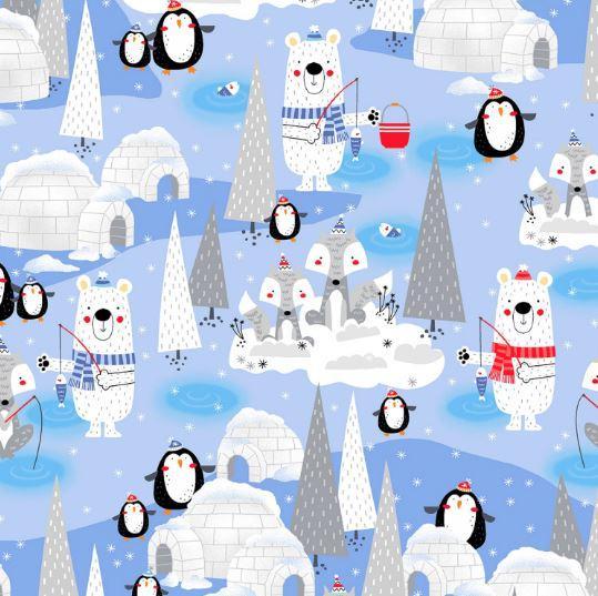 Polar Pals Flannel Blue Scenic By Swizzle Sticks Studio For Studio E