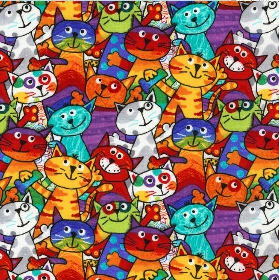 Crayon Party, Multi Cats From Timeless Treasures