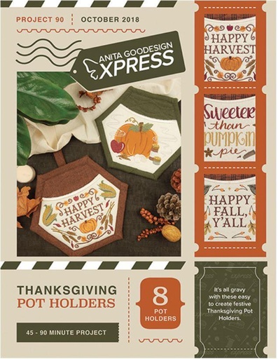 [AG-90EXP] Anita's Express Thanksgiving Pot Holders Embroidery Pattern