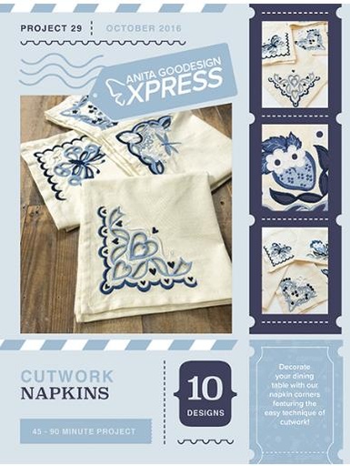 [AG-29EXP] Anita Goodesign Cutwork Napkins Anita's Express Embroidery Pattern