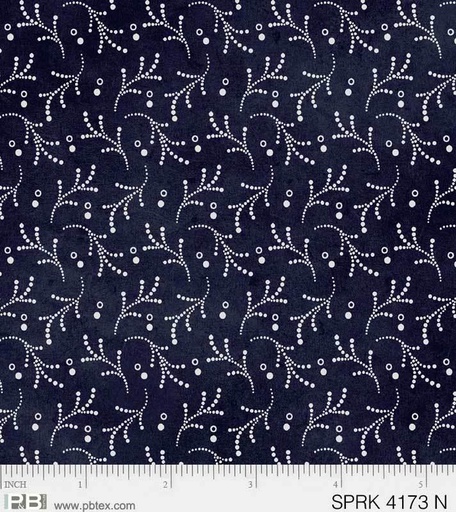 [PB-4173-N] Sparkle Suede White Sprigs On Navy From P&B Textiles