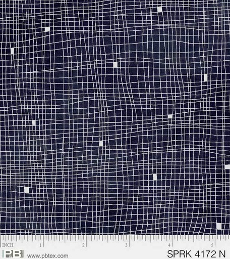 [PB-4172-N] Sparkle Suede White Grid On Navy From P&B Textiles