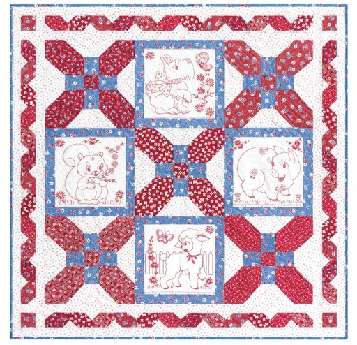 [pp-AnimalRedwork] Animal Redwork Quilt Kit