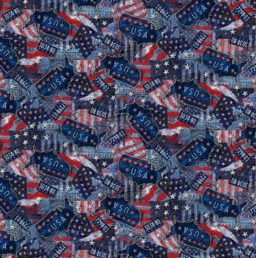 [TTR-8793] Patriotic Denim Usa Flag From Timeless Treasures