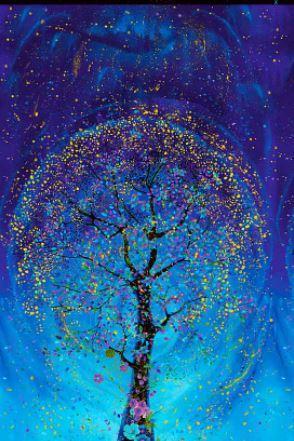 [TTR-CM1018-P] Utopia Metallic Tree Panel Blue By Chong-A Hwang For Timeless Treasures