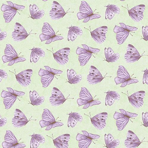 [HG-9876-65] Lavender Garden Butterfly Green By Jane Shasky For Henry Glass