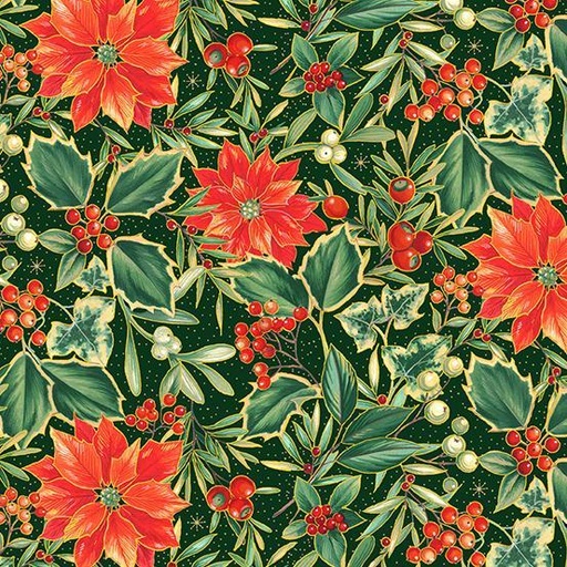 [AND-2489-G] Festive Foliage Poinsettia Green By Andover