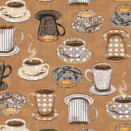 [WF-53063-3] Coffee Connoisseur Mug Collection Caramel By Jean Plout For Whistler Studios From Windham Fabrics