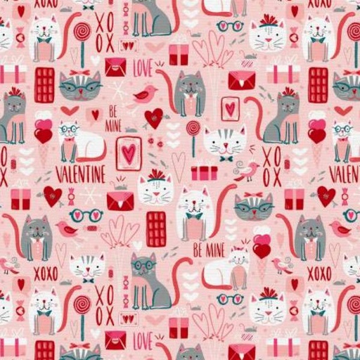 [PBS-120-22064] Love Cats Valentine Cats Red/Pink By Zirkus Design Collection For Paintbrush Studio