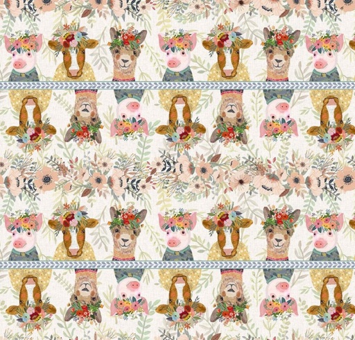 [FS-PWMC003-IVORY] Farm Friends Animals Multi By Mia Charro For Free Spirit