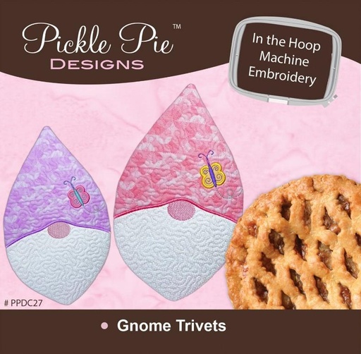 [PPD-27] Gnome Trivets In The Hoop Machine Embroidery Design Cd By Pickle Pie Designs