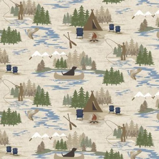 [COW-3714-11] On Lake Time Toile Light Khaki by Dan DiPaolo for Clothworks