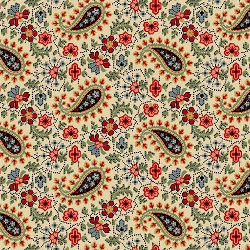 [MB-220478-CRM] Villa Flora Dotted Paisley Cream By Paula Barnes For Marcus Fabrics