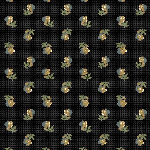 [MB-220479-BLK] Villa Flora Floral Flower Check Black By Paula Barnes For Marcus Fabrics