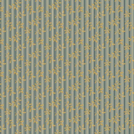 [MB-2280480-BLU] Villa Flora Floral Striped Fern Blue By Paula Barnes For Marcus Fabrics