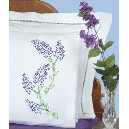 [JD-1800-720] Pillowcases Lace Edge Lilacs From Jack Dempsey Needle Art