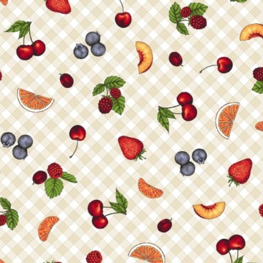 [MAY-10307-E] Fancy Fruit Gingham Fruit Cream By Kris Lammers For Maywood Studio