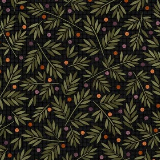 [MAY-9955-J] Autumn Harvest Leaf Berries Flannel Black By Bonnie Sullivan For Maywood Studio