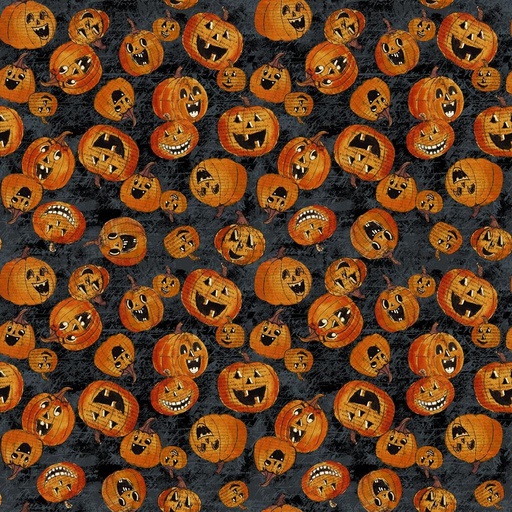 [COW-3820-3] All Hallows Eve Jack-O-Lanterns Black by Sue Zipkin for Clothworks