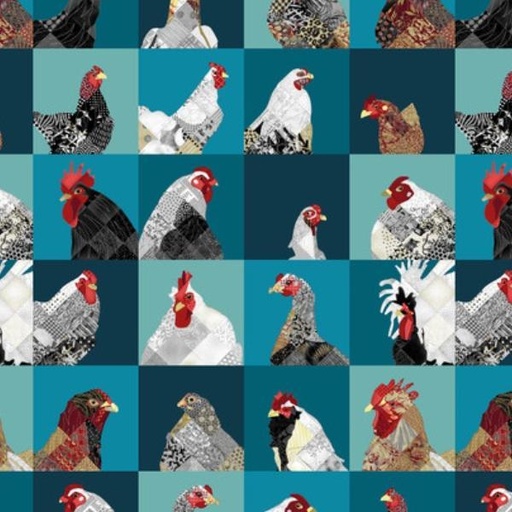 [STE-7185-78] Zooming Chickens Blocks Animals Teal-Red By Timna Tarr For Studio E