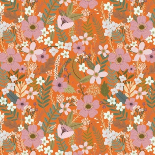 [FR-PWMC037.XMANGO] Autumn Friends Floral Mist In Mango By Mia Charro For Free Spirit Fabrics