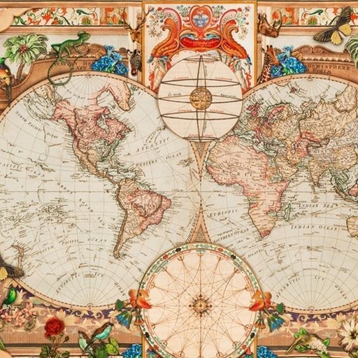 [KAF-21873-199] Library Of Rarities Map Panel Antique By Lars Stewart For Robert Kaufman Fabrics