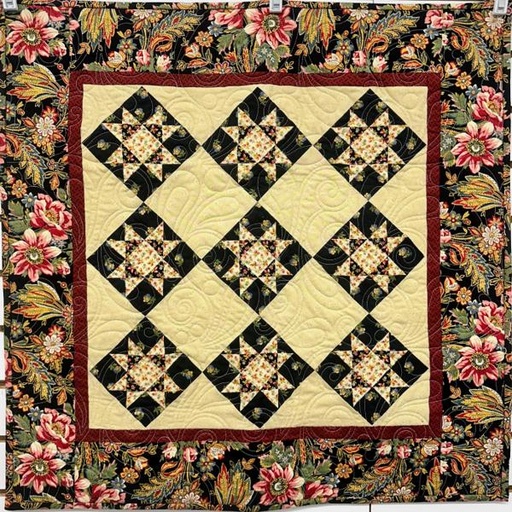 [PP-VillaFloraPStarBl] Villa Flora Petite Stars Black Mini Quilt  Kit