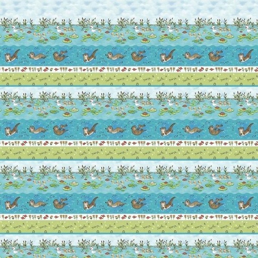 [HG-870-76] River Romp Stripe Teal By Sharon Kuplack For Henry Glass 