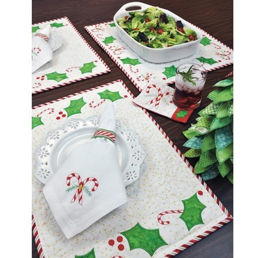 [PP-CandyCanePlME] Candy Cane Holiday Holly Placemats Kit