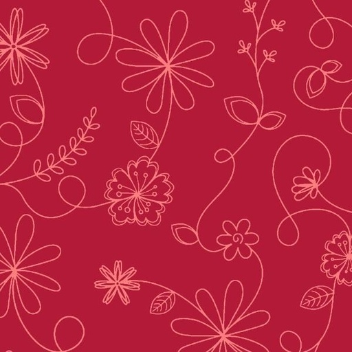 [MAY-MASQBD211-R] Kimberbell Quilt Backs Red Swirl Floral By Kim Christopherson For Maywood Studios 