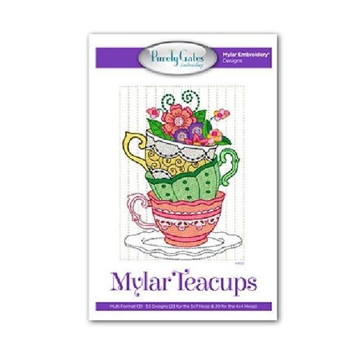 [PGD-TEACUPS] Mylar Teacups Embroidery Cd Pattern From Purely Gates