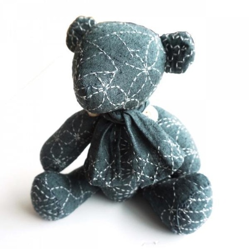 [QH-KNP22-05BL] Sashiko Blue Teddy Bear, Nep Yarn By Ky Fujita For Qh Textiles