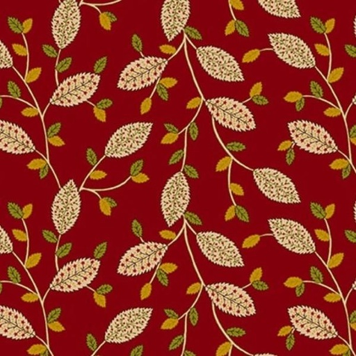 [HG-930-88] Quiet Grace Fancy Leaves Cranberry By Kim Diehl For Henry Glass